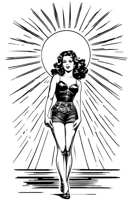 Pin-up Girl Standing Proudly Towards The Sun Shining