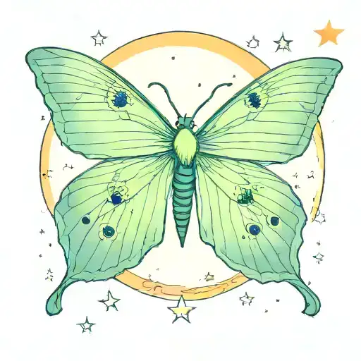 Luna Moth With Moon And Stars