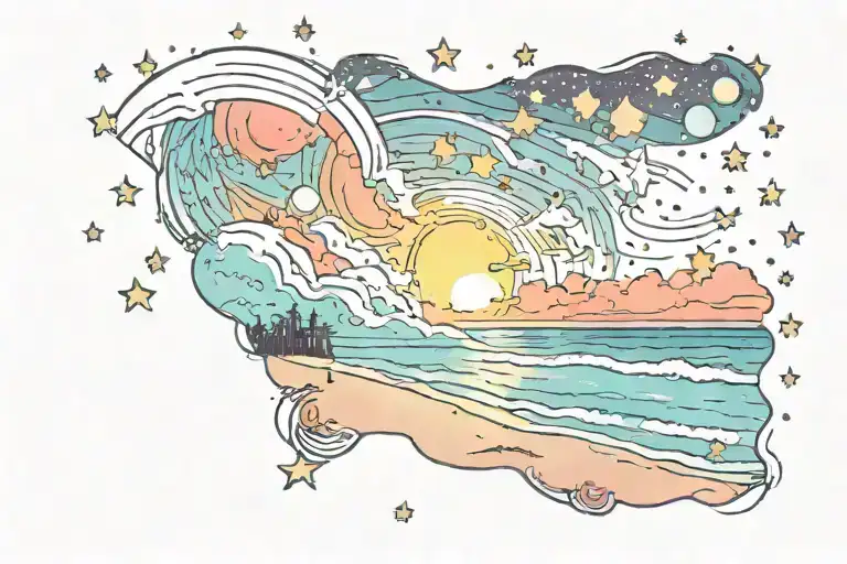 Beach Sunset Space Galaxy Filled With Stars