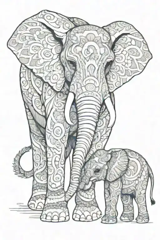 Mandala Elephant Mom Baby Elephant