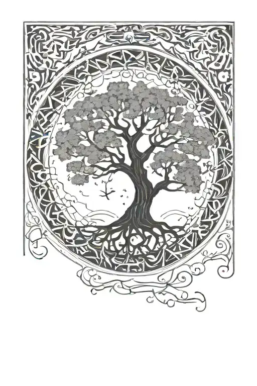 Black World Tree In A Circle