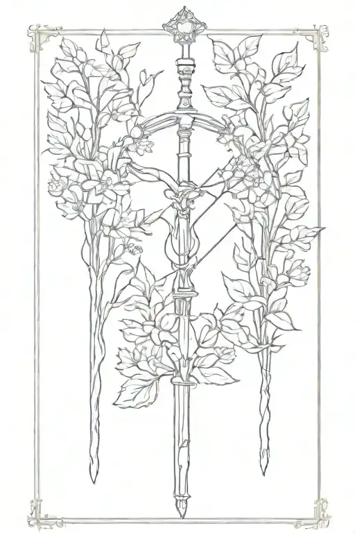 Two Of Wands Tarot Card Delicate Line Drawing