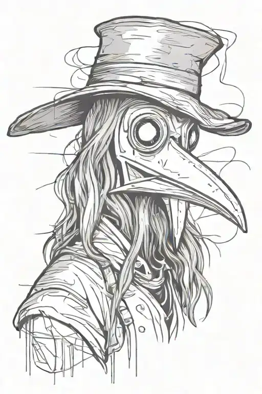 Scary And Spiritual Plague Doctor With Long Hair A Graffiti And Minimalist And Sketch Style