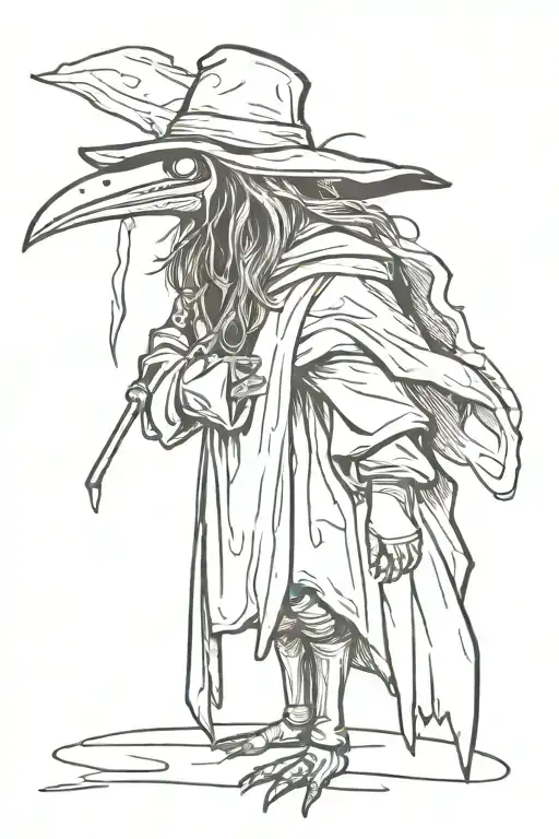 Plague Doctor With Long Hair A Graffiti And Minimalist And Sketch Style