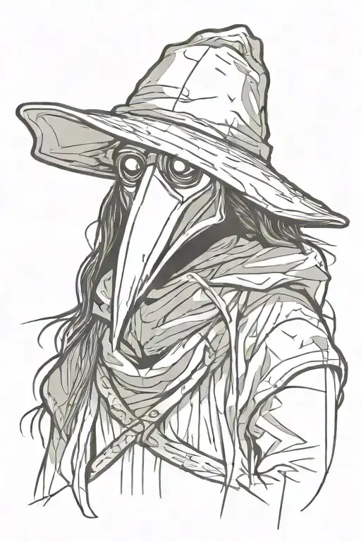 Angry And Mean Looking Plague Doctor With Long Hair In A Graffiti And Minimalist And Sketch Style