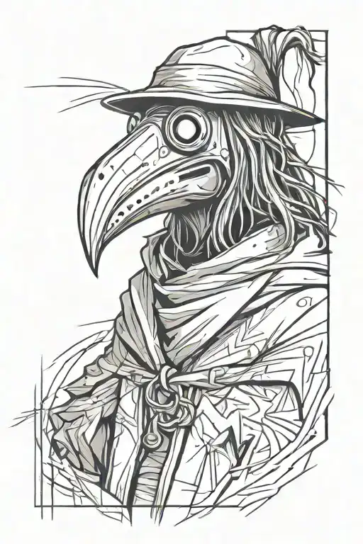 Scary Plague Doctor With Long Hair A Graffiti And Minimalist And Sketch Style