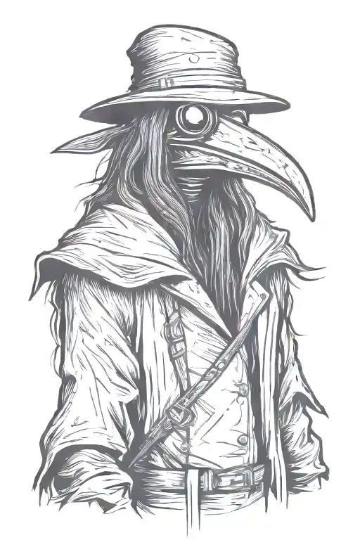 Angry And Mean Plague Doctor With Long Hair A Graffiti And Minimalist And Sketch Style