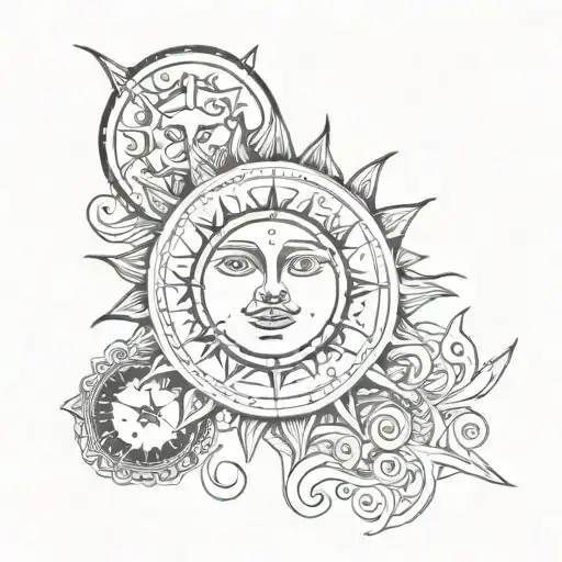 Men's Tattoo Sun And Moon