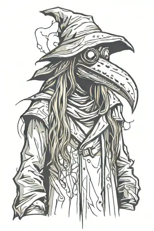 Scary And Mean Plague Doctor With Long Hair A Graffiti And Minimalist And Sketch Style