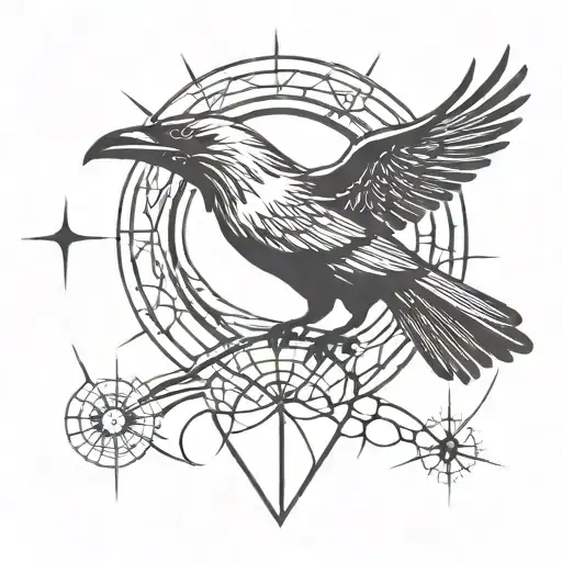 Crow With Sun Rising Symbols