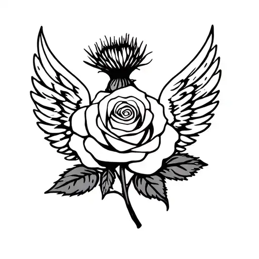 Rose With Thistle And Angel Wings
