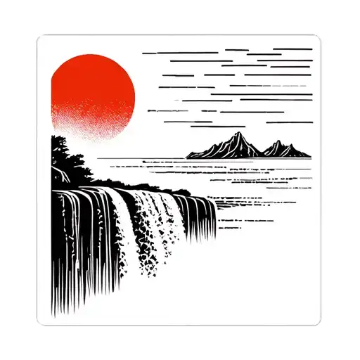 Rising Sun And A Big Waterfall
