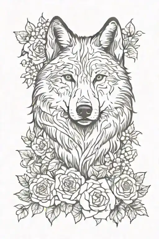 Wolf Blended By Roses And Mayflowers
