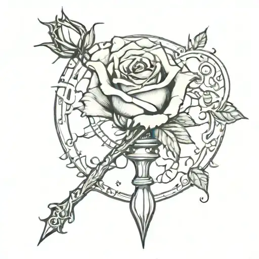 Thorn Rose That Grows Around And Out Of A Broken Hourglass