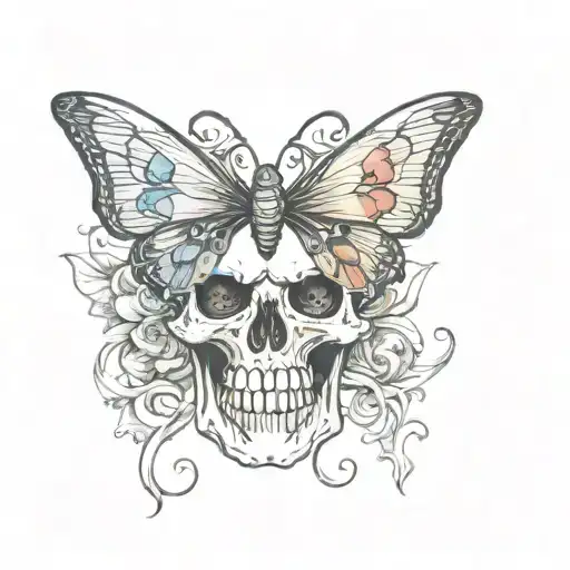 Blooded Skull With An Devilish Butterfly