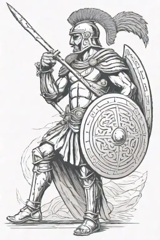 A Greek Spartan With A Spear And A Shield Staring Into The Distance Thoughtfully