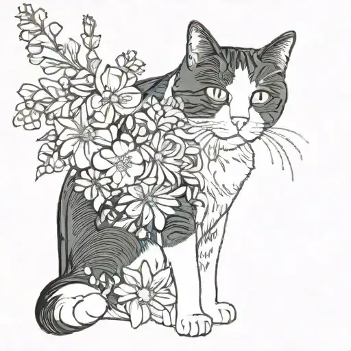 Tuxedo Cat And Flowers