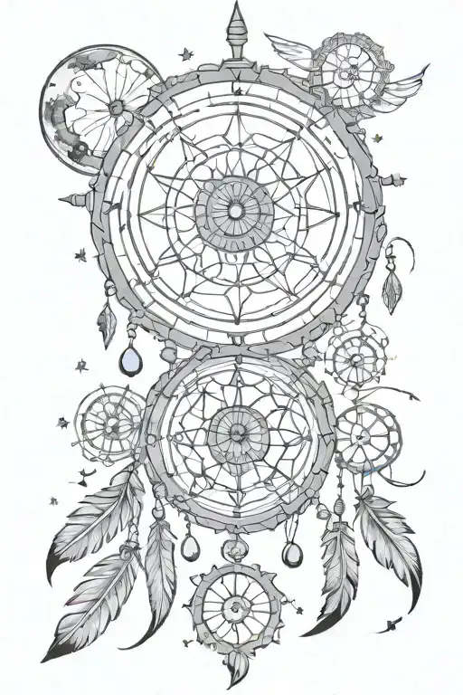 Moon And Sun With Time Gear And Dream Catcher