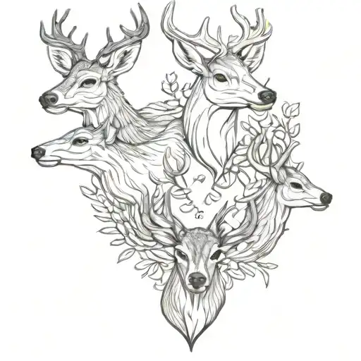 Family Of Deer Heads On Torso Dad Mom Daughter And Son