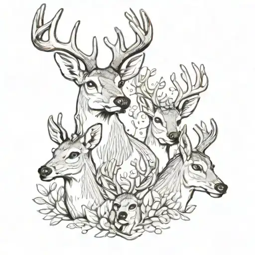 Family Of Browning Deer Heads On Torso Dad Mom Daughter And Son In A Vertical Line