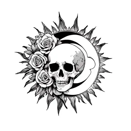 Pisces Roses Skulls Sun And Moon