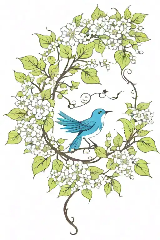 Nature Flower Vine With Bird Flying