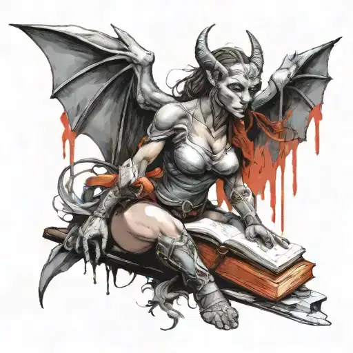 Female Gargoyle Warrior With A Book