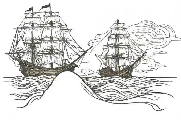 Pirate Ship Sailing On A Horizon