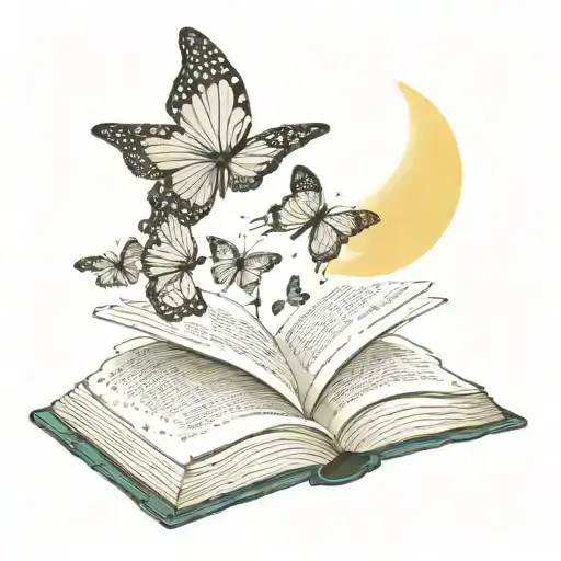 An Open Book With Butterfly And Moon