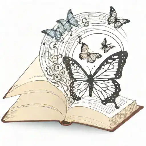 Open Book With A Half Moon And Butterfly