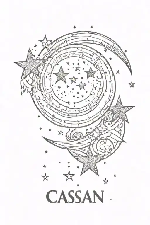 Moon And Stars With The Name Cassian Written In The Stars