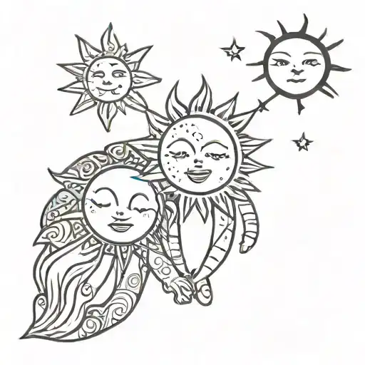 Sun And Moon Holding Hands Leading The Other One