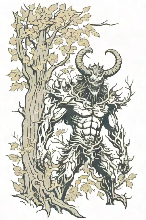 Demon Of The Fall In Forest Trees Background Looking