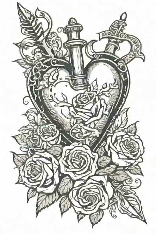 Heart And Roses And Dagger Wrapped