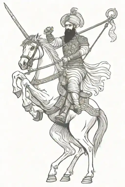 Sikh Warrior Wielding A Spear Riding A Rearing Horse