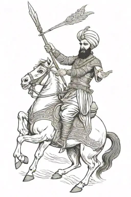 Sikh Warrior Wielding A Spear Riding A Rearing Horse