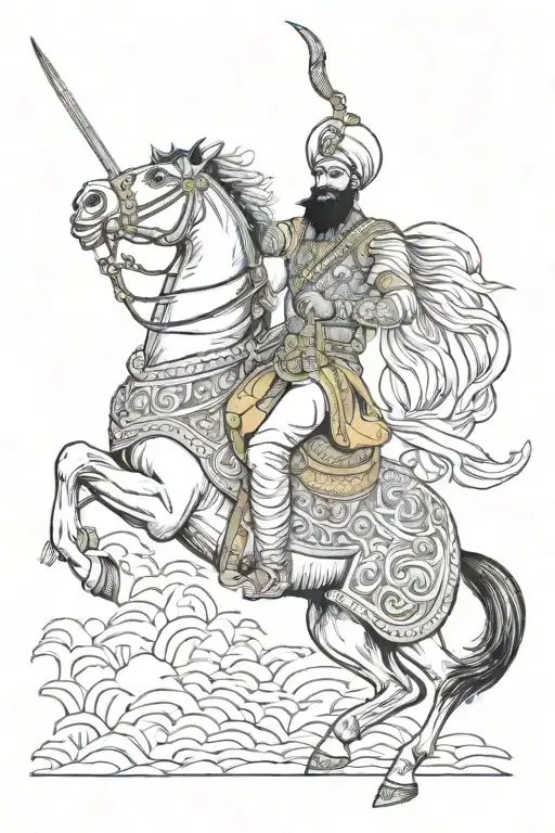 Sikh Warrior Riding A Rearing Horse