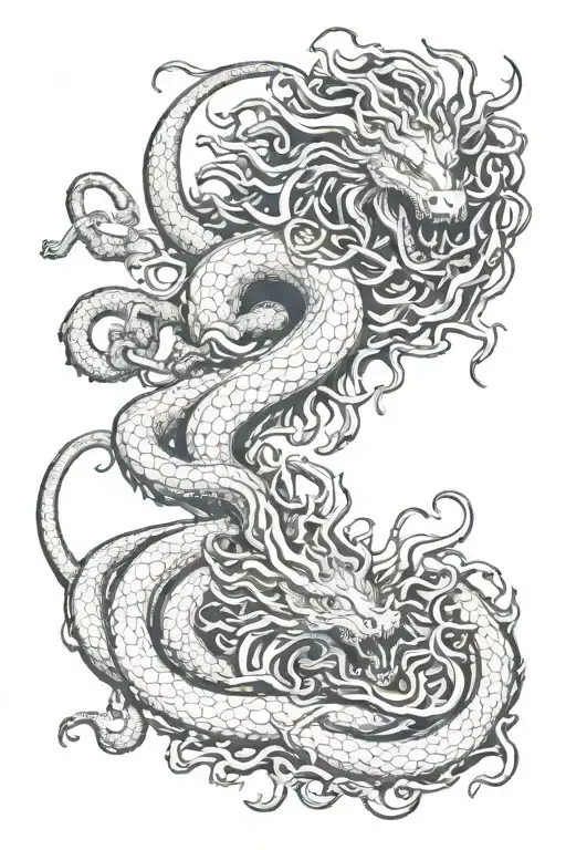 Medusa And Dragon Breathing Fire