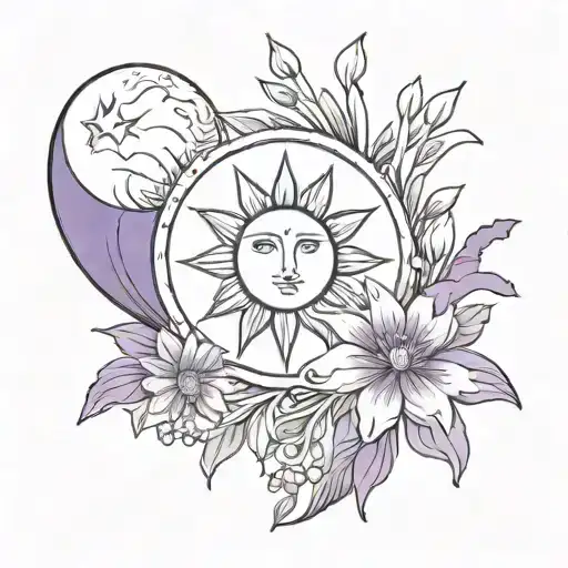 Sun And Moon Matching With Violet And Snowdrop Flowers