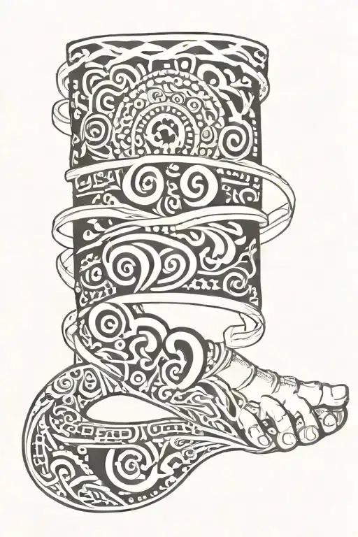 An Ankle Bands Tattoo Of A Polynesian Tribal Music With Psychology-related Imagery