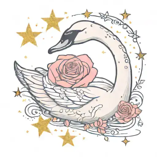 Swan With A Body Made Of A Rose With Stars And Sparkles Around