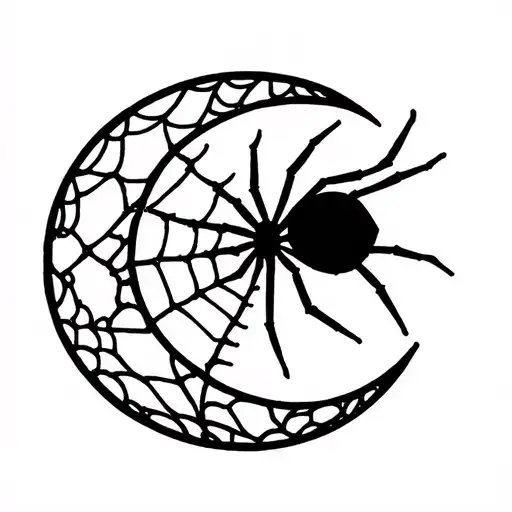 Small Withcy Themed Tattoo With Crescent Moon And Spider With Web