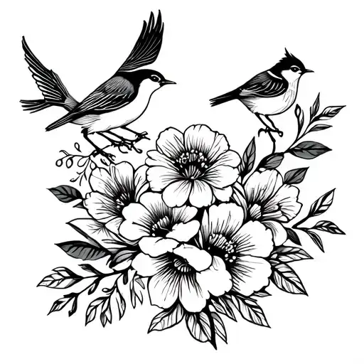 Birds And Flower Bouquet