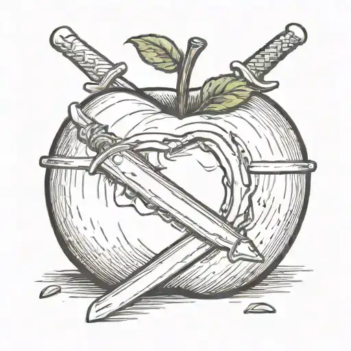 An Apple With A Sword Stabbed Through It On The Top
