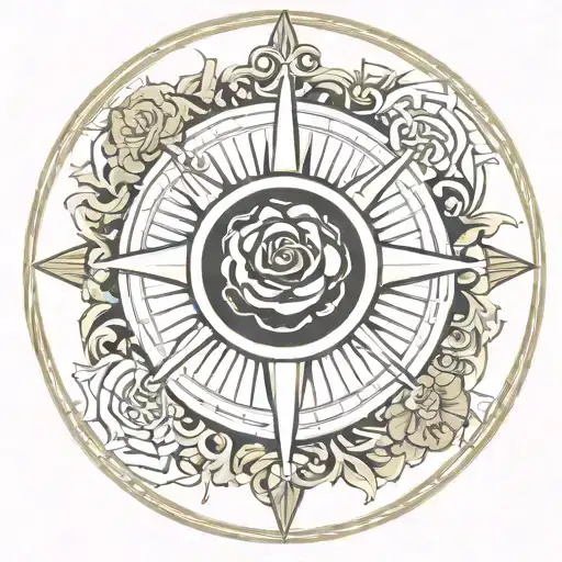 A Rose Surrounded By A Versace Symbol And A Compass On Top Of The Rose With A Marine Background