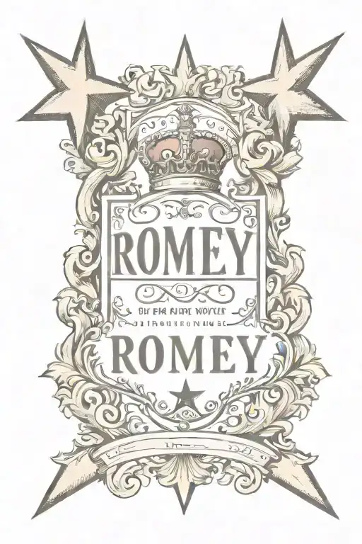 The Name Romey In Old Engish Font With A Star Incorperated