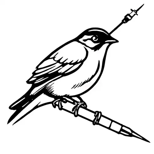 Thread Attached To A Needle And A Bird