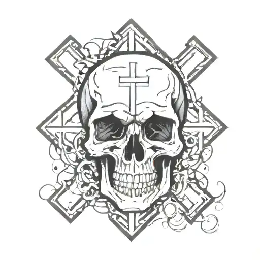 A Christian Cross Piercing Through An Agonizing Skull Outline