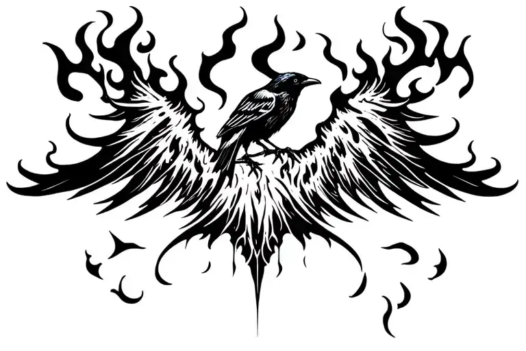 Base Of Black Flames That Rise Into Crow Silhouette