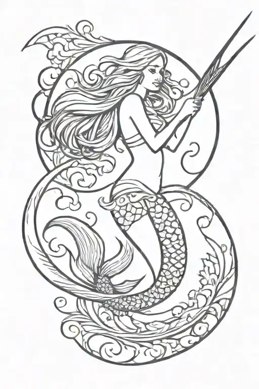 Mermaid With A Sickle In Black And White